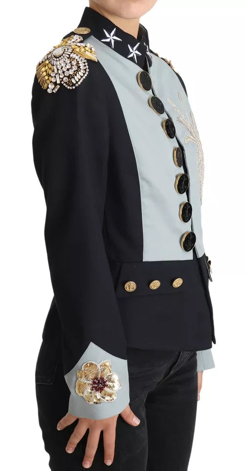 Chaqueta de algodón Dolce & Gabbana azul con botones y adornos de cristal