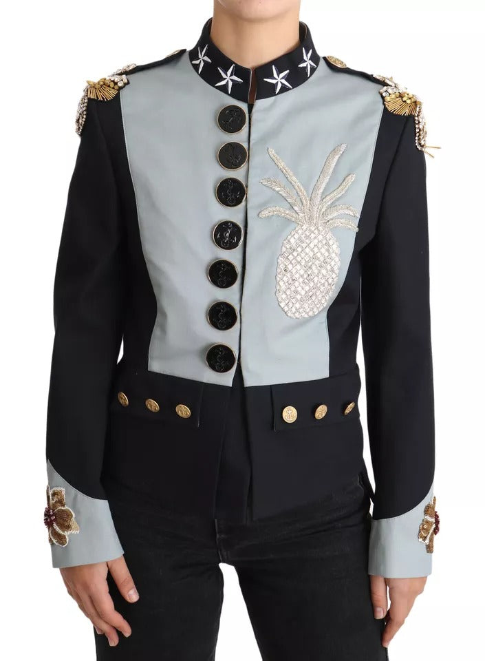 Chaqueta de algodón Dolce & Gabbana azul con botones y adornos de cristal