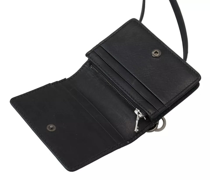Portefeuille à bandoulière Dolce & Gabbana en cuir noir pour femme
