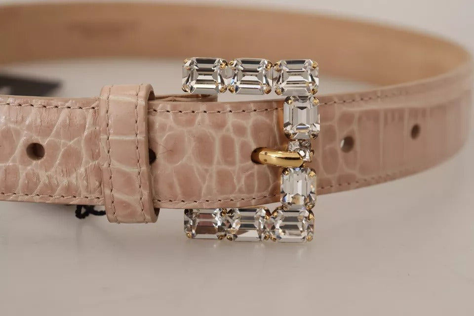 Ceinture femme Dolce & Gabbana en cuir beige avec boucle ornée de cristaux