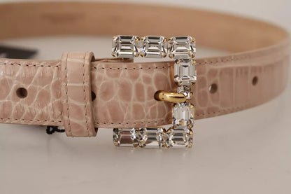 Ceinture femme Dolce & Gabbana en cuir beige avec boucle ornée de cristaux