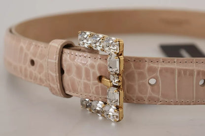 Ceinture femme Dolce & Gabbana en cuir beige avec boucle ornée de cristaux
