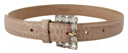 Ceinture femme Dolce & Gabbana en cuir beige avec boucle ornée de cristaux