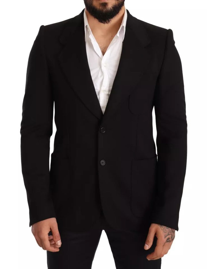 Dolce & Gabbana Americana Blazer de Lana Negra de Corte Entallado