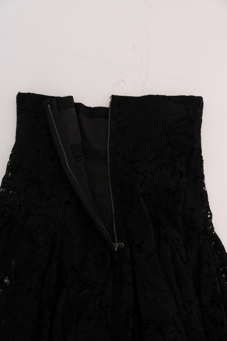 Jupe trapèze en dentelle découpée florale noire Dolce & Gabbana