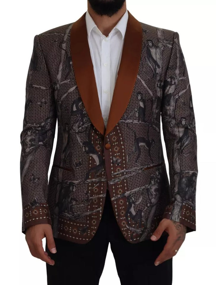 Chaqueta entallada tipo blazer de seda con estampado de mono bronce de Dolce & Gabbana