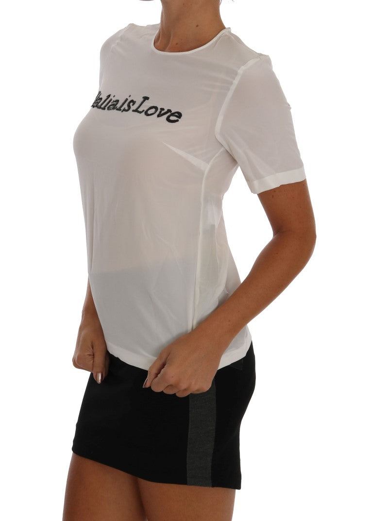 Chemisier T-shirt Dolce & Gabbana en Soie Blanche ITALIA IS LOVE