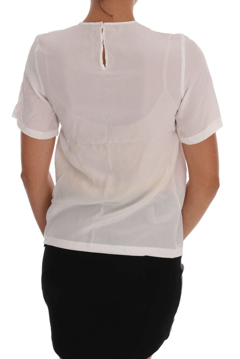 Chemisier T-shirt Dolce & Gabbana en Soie Blanche ITALIA IS LOVE
