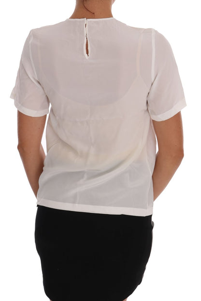 Chemisier T-shirt Dolce & Gabbana en Soie Blanche ITALIA IS LOVE