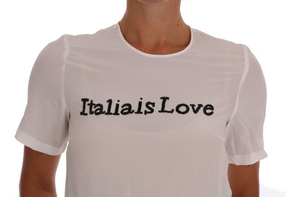 Chemisier T-shirt Dolce & Gabbana en Soie Blanche ITALIA IS LOVE