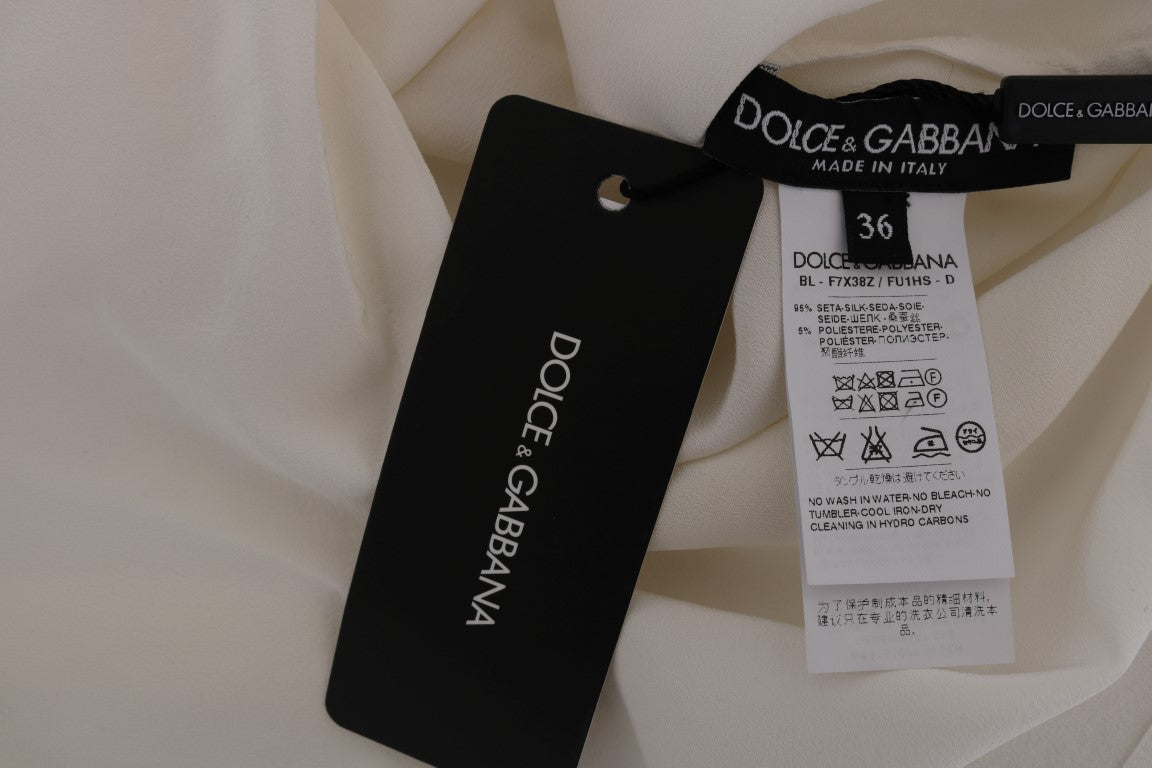 Chemisier T-shirt Dolce & Gabbana en Soie Blanche ITALIA IS LOVE
