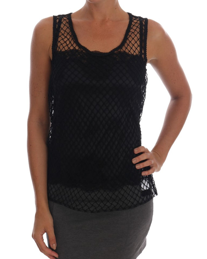 Top de malla de seda negra con encaje floral Dolce & Gabbana