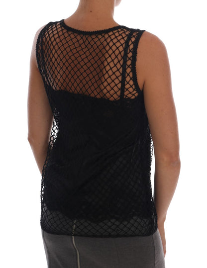 Top en maille de soie à fleurs en dentelle noire Dolce & Gabbana