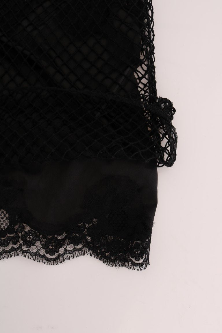 Top en maille de soie à fleurs en dentelle noire Dolce & Gabbana
