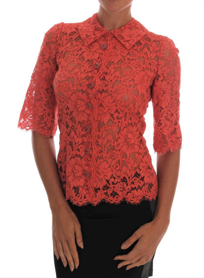 Chemisier en dentelle florale Dolce & Gabbana avec boutons orange en cristal