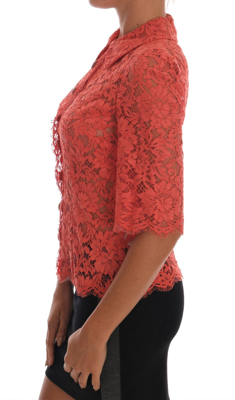 Chemisier en dentelle florale Dolce & Gabbana avec boutons orange en cristal