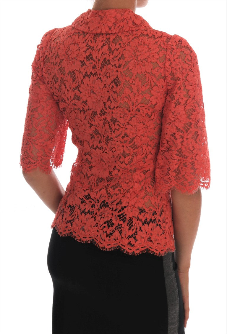 Chemisier en dentelle florale Dolce & Gabbana avec boutons orange en cristal