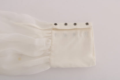 Dolce & Gabbana White Daisy Applique Silk Shirt