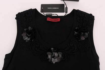 Débardeur Dolce & Gabbana en coton noir à fleurs et cristaux