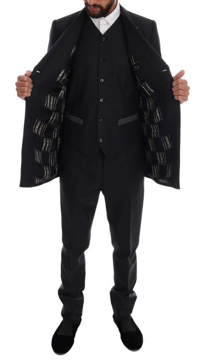 Costume trois pièces croisé en laine grise Dolce & Gabbana