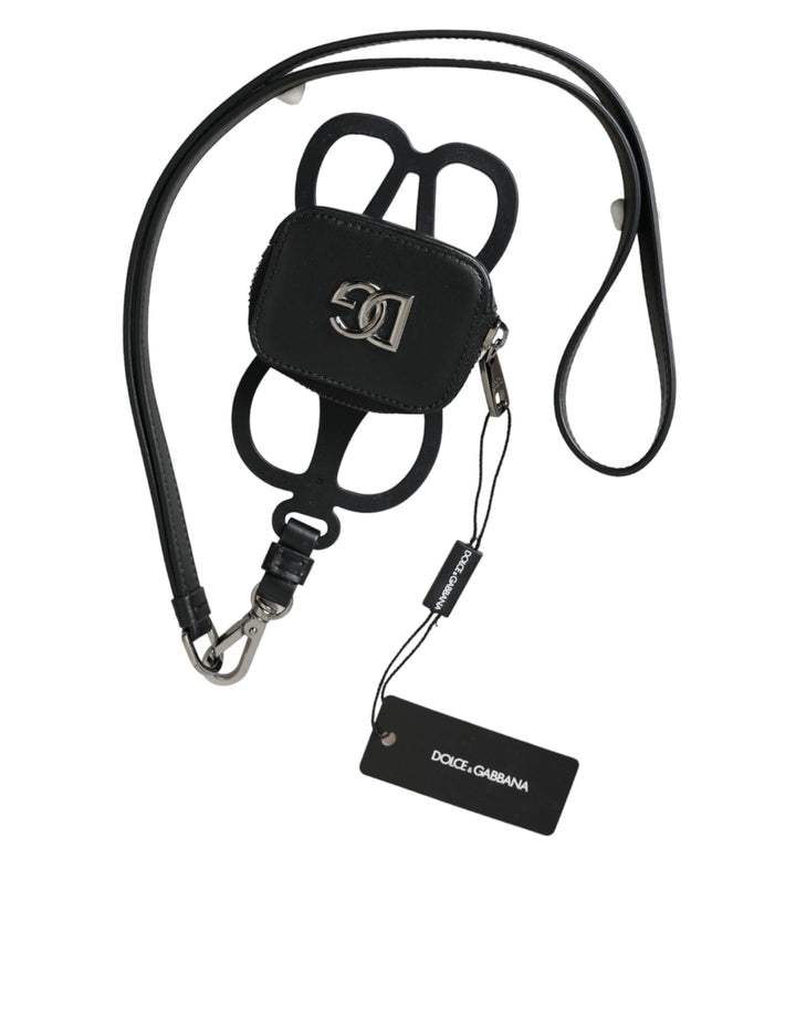 Cartera tipo lanyard con monedero de piel de becerro negra con logotipo DG de Dolce & Gabbana