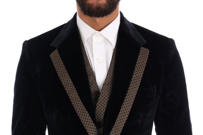 Costume trois pièces Dolce & Gabbana en velours bleu, coupe slim à deux boutons