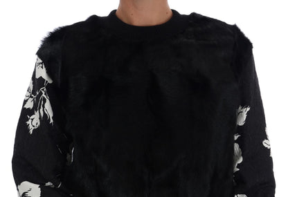 Pull zippé Dolce & Gabbana en fourrure noire et brocart floral