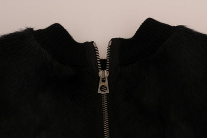 Pull zippé Dolce & Gabbana en fourrure noire et brocart floral
