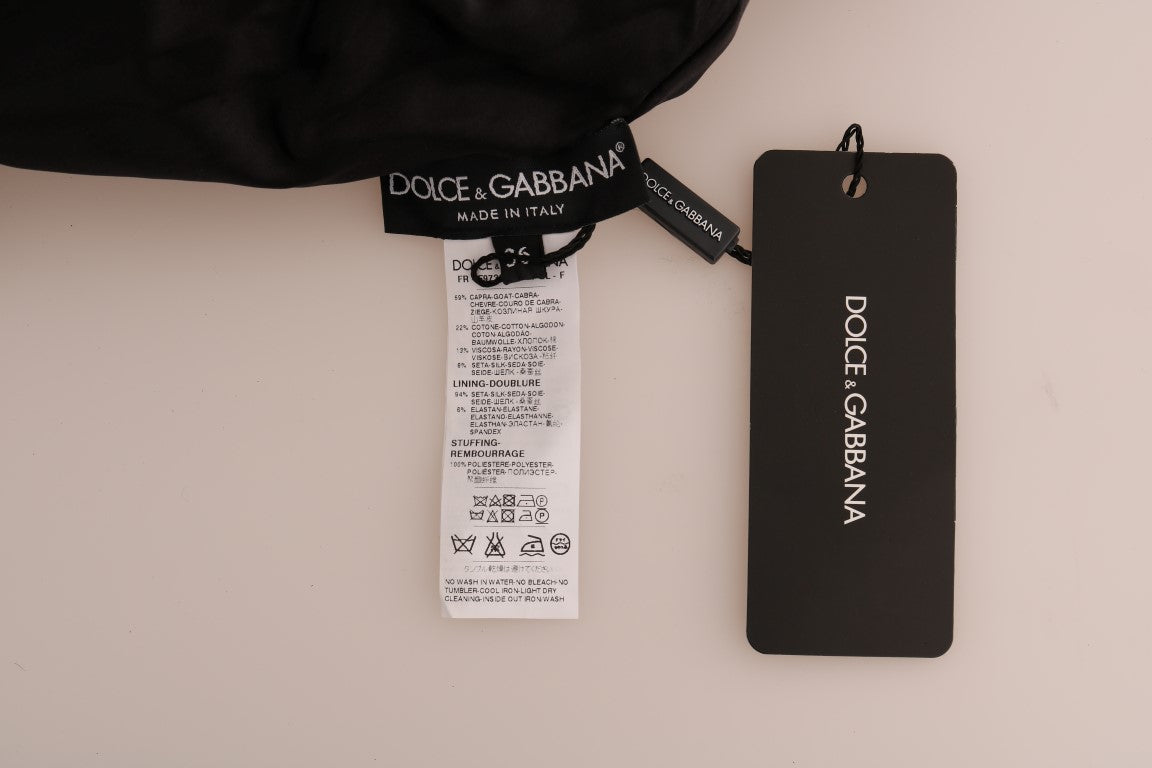 Pull zippé Dolce & Gabbana en fourrure noire et brocart floral