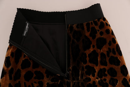 Jupe trapèze en soie à imprimé léopard marron Dolce & Gabbana