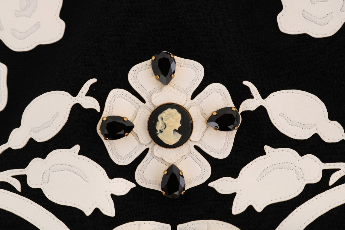 Jupe Crayon Noire Ornée de Cristaux Floraux Dolce & Gabbana