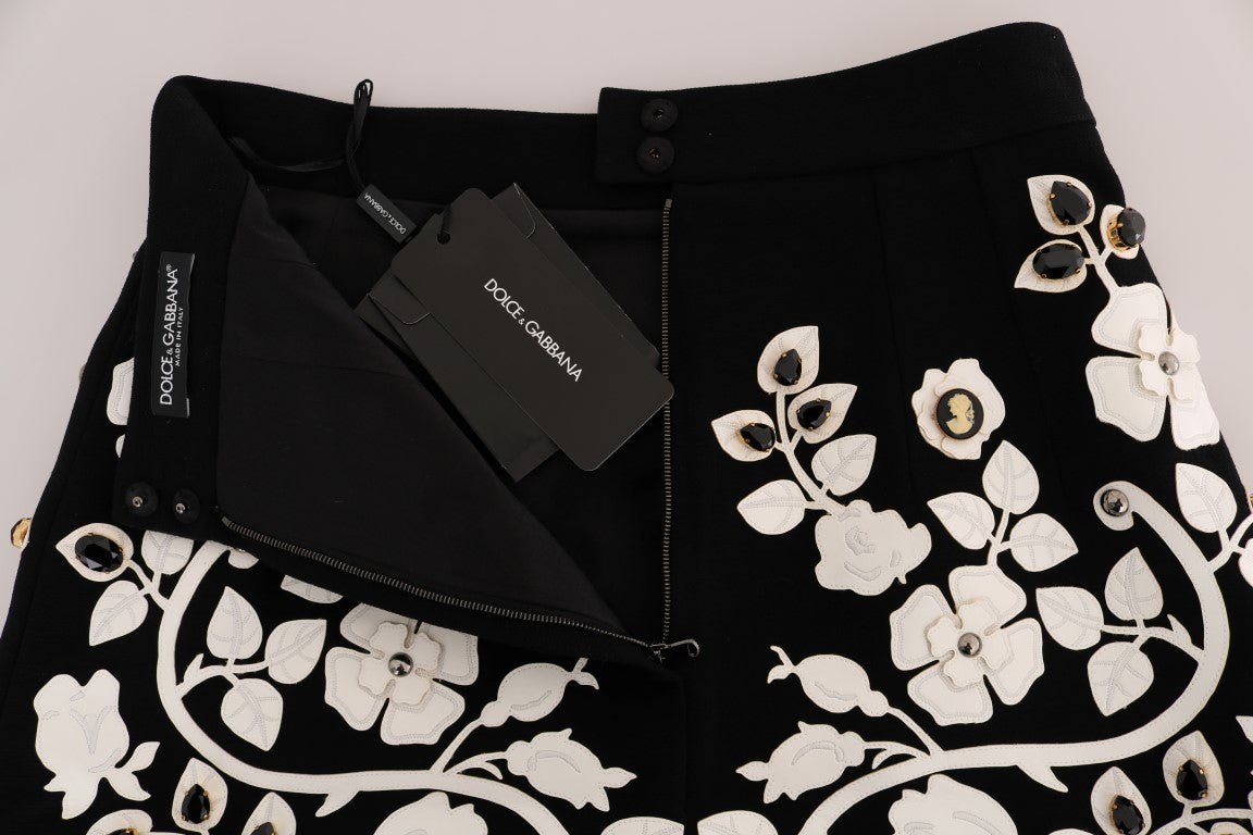 Jupe Crayon Noire Ornée de Cristaux Floraux Dolce & Gabbana