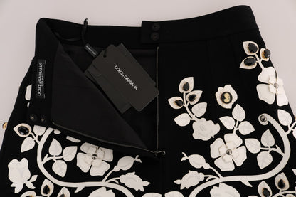 Jupe Crayon Noire Ornée de Cristaux Floraux Dolce & Gabbana
