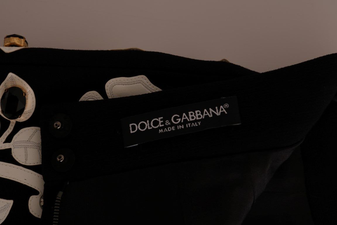 Jupe Crayon Noire Ornée de Cristaux Floraux Dolce & Gabbana
