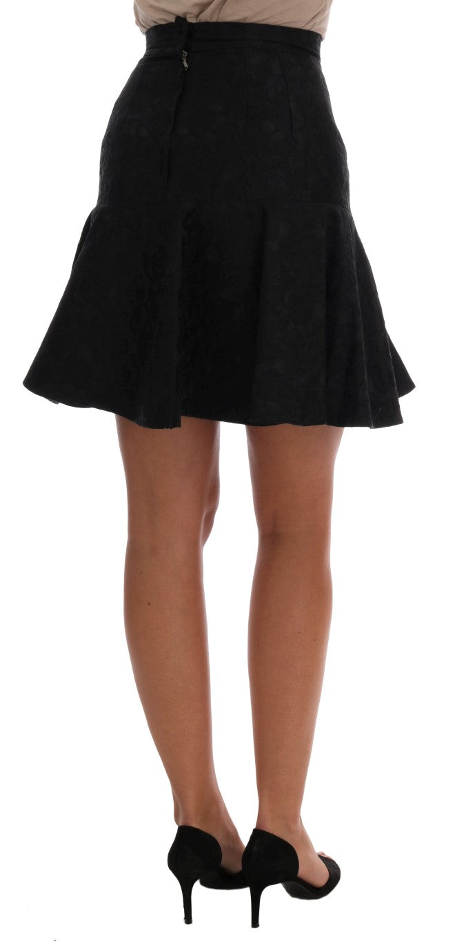 Jupe évasée en soie à jacquard floral noire Dolce & Gabbana