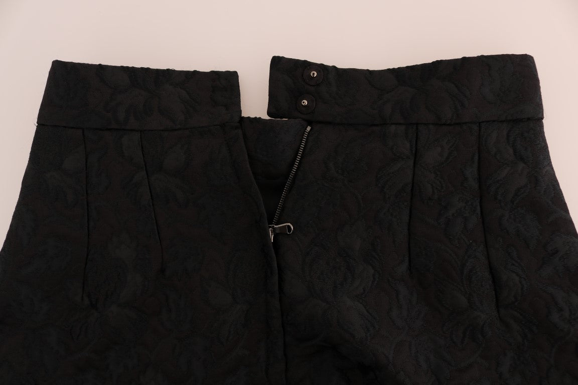 Jupe évasée en soie à jacquard floral noire Dolce & Gabbana