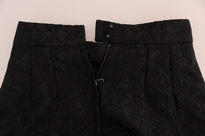 Jupe évasée en soie à jacquard floral noire Dolce & Gabbana