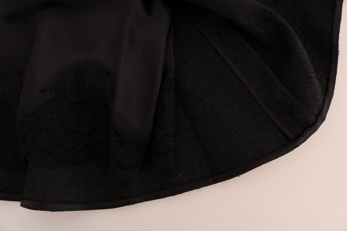 Jupe évasée en soie à jacquard floral noire Dolce & Gabbana