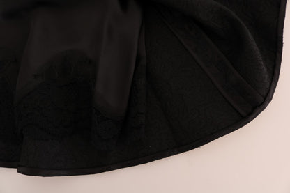 Jupe évasée en soie à jacquard floral noire Dolce & Gabbana
