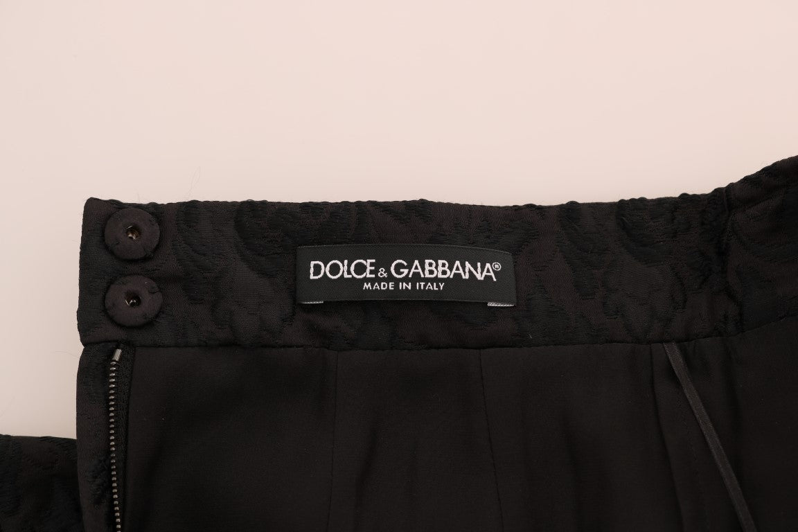 Jupe évasée en soie à jacquard floral noire Dolce & Gabbana