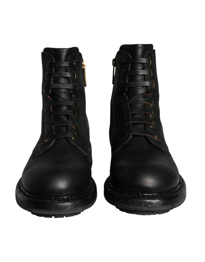Bottes mi-mollet à lacets noires Dolce & Gabbana pour hommes