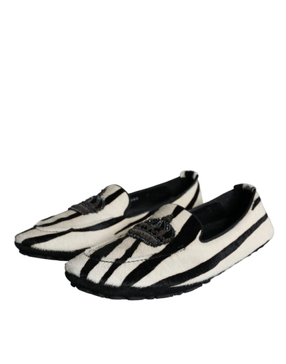 Mocasines sin cordones de piel de becerro blanca y negra para hombre Dolce & Gabbana