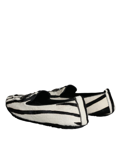 Mocasines sin cordones de piel de becerro blanca y negra para hombre Dolce & Gabbana
