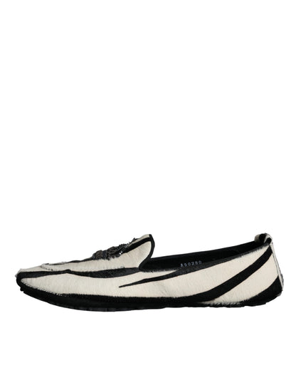 Mocasines sin cordones de piel de becerro blanca y negra para hombre Dolce & Gabbana