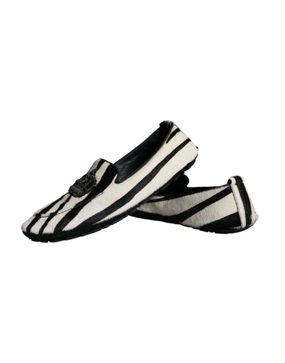 Mocasines sin cordones de piel de becerro blanca y negra para hombre Dolce & Gabbana