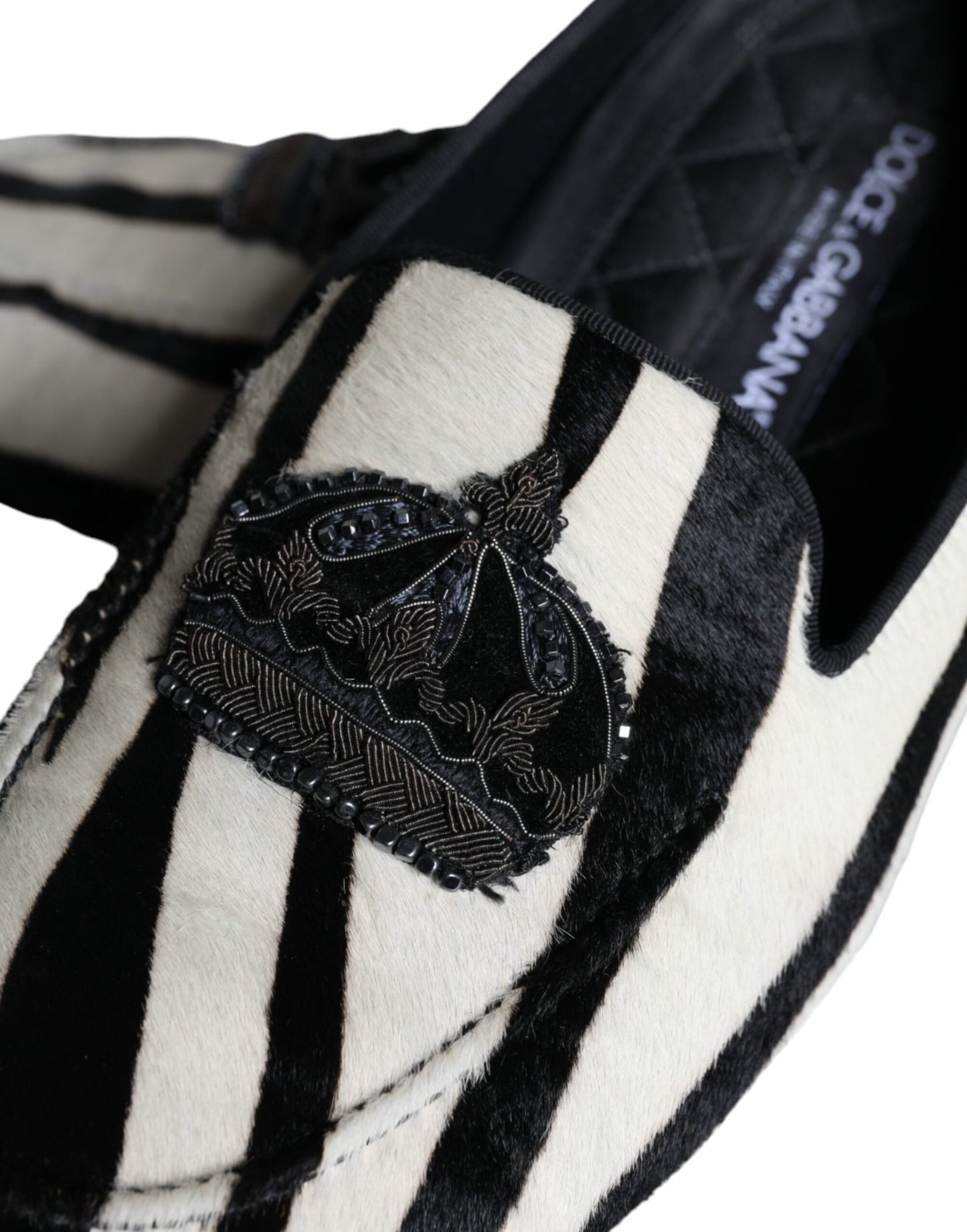 Mocasines sin cordones de piel de becerro blanca y negra para hombre Dolce & Gabbana