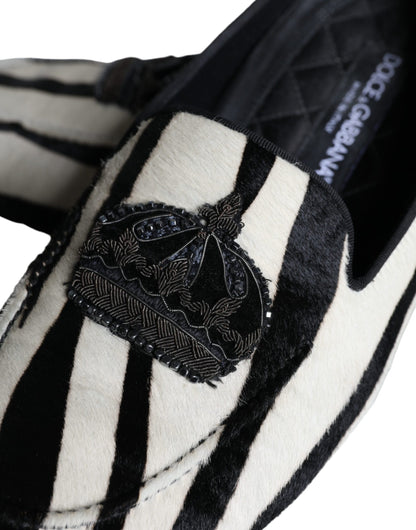 Mocasines sin cordones de piel de becerro blanca y negra para hombre Dolce & Gabbana