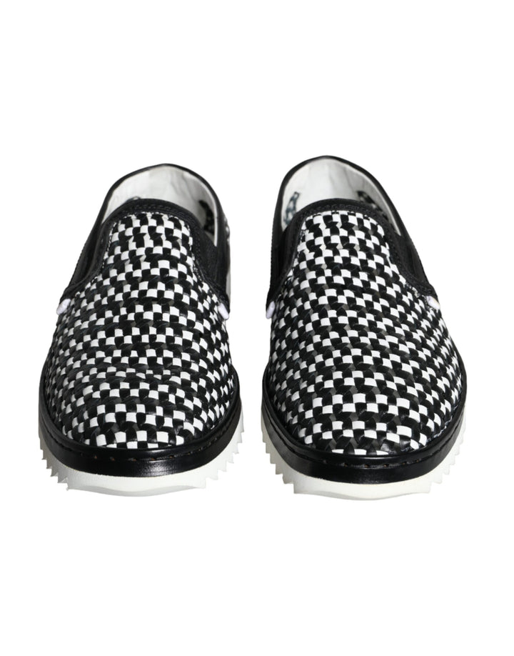 Zapatos Mocasines sin Cordones para Hombre Dolce & Gabbana Negros Blancos Tejidos