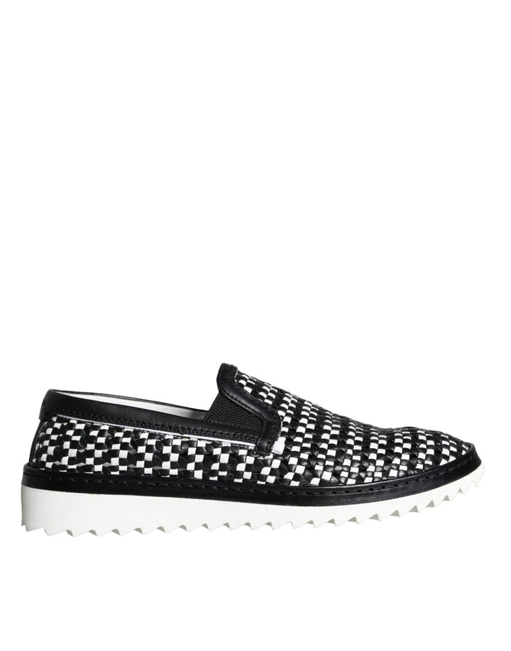 Zapatos Mocasines sin Cordones para Hombre Dolce & Gabbana Negros Blancos Tejidos