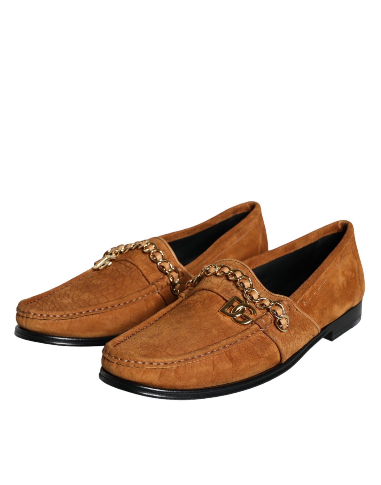 Chaussures mocassins Dolce & Gabbana en velours marron et cuir avec logo à enfiler